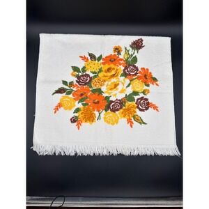 Vintage Penneys All Cotton Floral Bouquet‎ Hand Towel White Retro Kitchen Decor